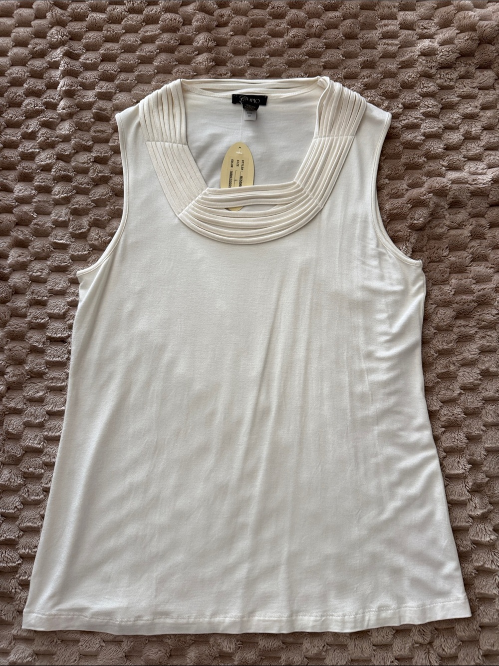 Cato Cream Pleated Scoop Neck Sleeveless Tank